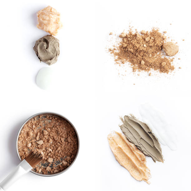 istock Collage with cosmetics, brown face or eye shadows, brush and body scrub samples 1313243695