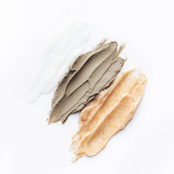 Textures from cosmetics. Different body scrubs. Smears on the table