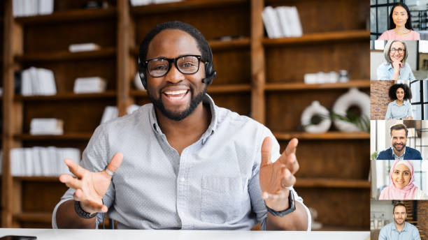 istock Online conference of diverse employees on the screen 1313245981