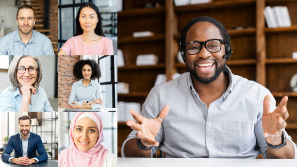 istock Online conference of diverse employees on the screen 1313245991