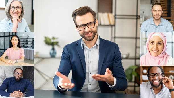 istock Online conference of diverse employees on the screen 1313246011