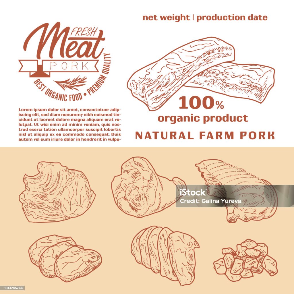 Wrapped Meat Graphics Fresh Raw Meat Engraved Design Stock Illustration - Download Image Now ...