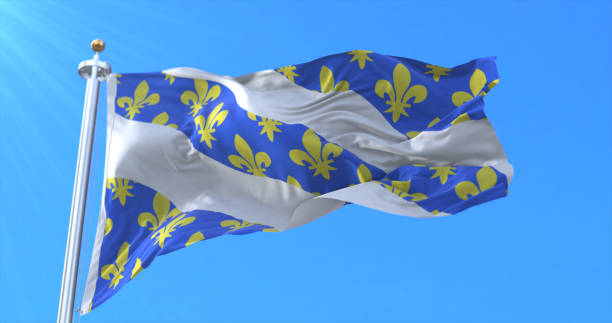 flagge von yvelines in der region ile-de-france, frankreich. 3d-rendering - île de stock-fotos und bilder