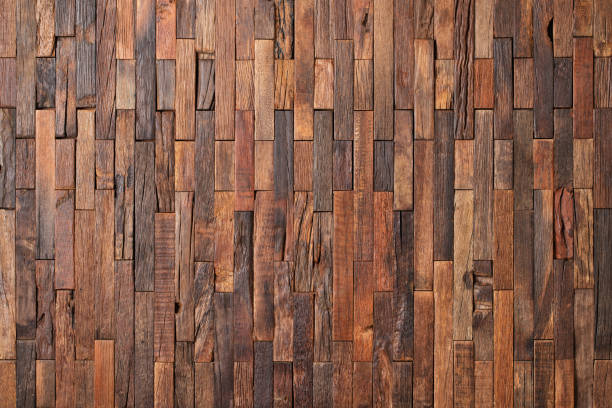 istock interior wooden wall background, wood texture mosaic boards 1313247980