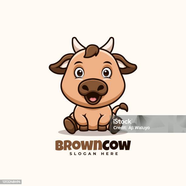 Brown Cow Sitting Cute Cartoon Symbol Stock Illustration - Download Image  Now - Agriculture, Animal, Animal Wildlife - iStock