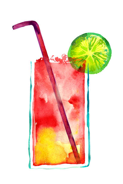 ilustrações, clipart, desenhos animados e ícones de ilustração de aquarela do smoothie de coquetel - strawberry mocktail smoothie cocktail