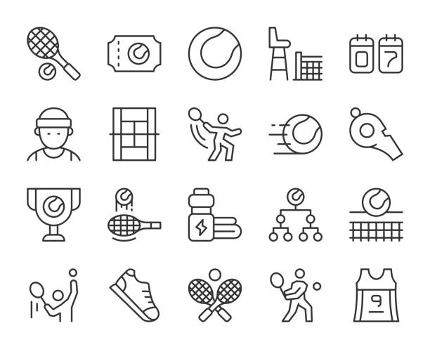 Tennis - Light Line Icons Tennis Light Line Icons Vector EPS File. tennis ball container stock illustrations