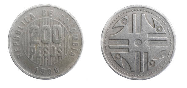 istock Colombia two hundred pesos coin on a white isolated background 1313251743