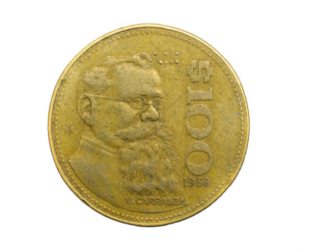 istock Mexico one hundred pesos coin on a white isolated background 1313251974