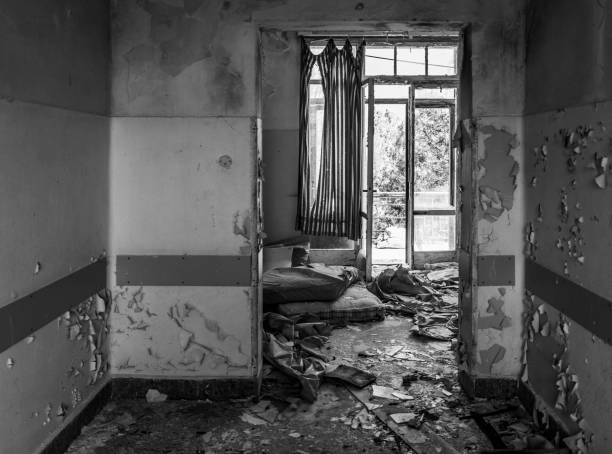 Abandoned hospital room, monochrome