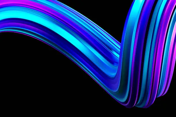 Photo of Abstract 3d render of colourful twisted shape with metallic surface lines