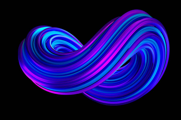 istock Abstract 3d render of colourful twisted shape with metallic surface lines 1313253488