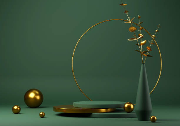 istock Abstract geometric shape green color minimalistic scene with podium 1313253559