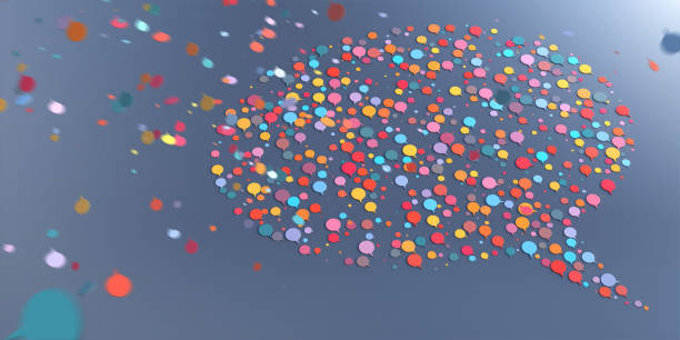 A Speech Bubble Icon Shape Made from Lots of Smaller Multi-Coloured Speech Bubbles Falling From Above