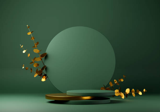 Abstract geometric shape green color minimalistic scene with podium