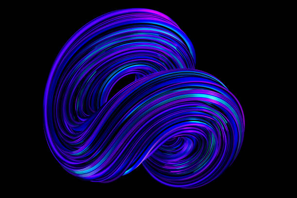 istock Abstract 3d render of colourful twisted shape with metallic surface lines 1313254364