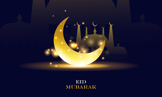 eid mubarak,Beautiful moon and lanterns design for ramadan kareem stock illustration