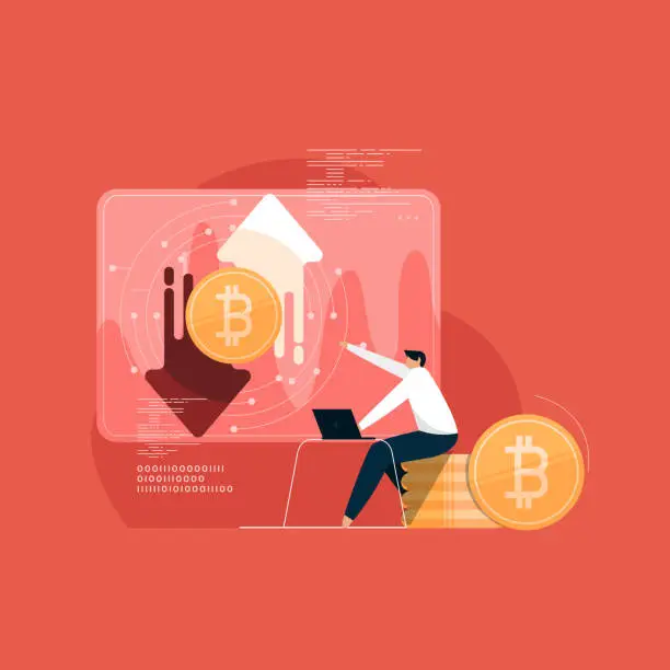 Vector illustration of online cryptocurrency trading platform to trade digital money, digital investment technology, exchange and make money online