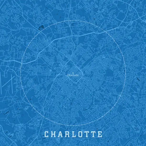 Vector illustration of Charlotte NC City Vector Road Map Blue Text