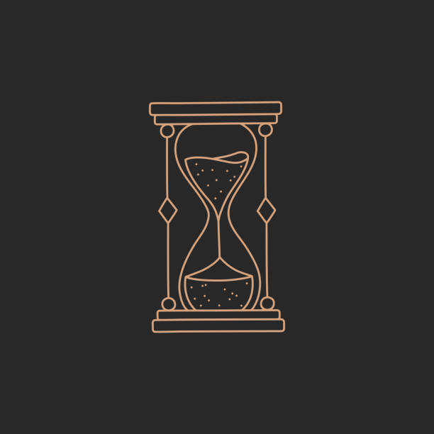 hourglass oder sandglas logo, gold einfache konturlinie - magic hour stock-grafiken, -clipart, -cartoons und -symbole