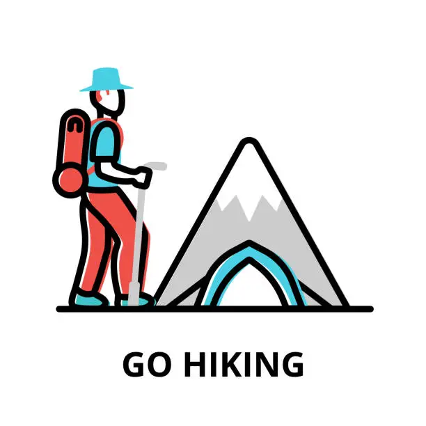 Vector illustration of Icon concept of Go Hiking, travel collection