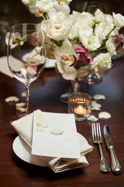 istock wedding table setting with a bouquet of white flowers 1313266443