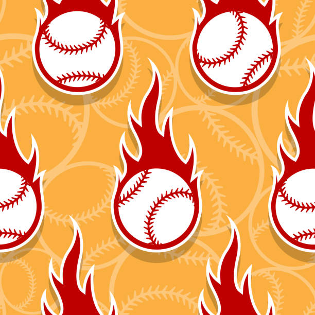 vektor nahtloses muster mit baseballball-symbol und flamme - baseball stock-grafiken, -clipart, -cartoons und -symbole