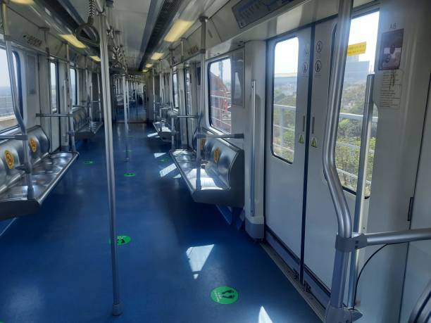 Gurugram Rapid Metro Inside the coach of the Gurugram Rapid Metro delhi metro stock pictures, royalty-free photos & images