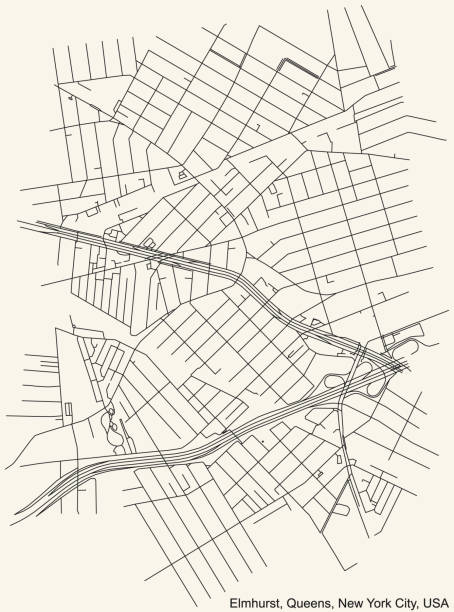 illustrations, cliparts, dessins animés et icônes de carte de routes de rue du voisinage d’elmhurst du borough de queens de new york city, etats-unis - brooklyn sign new york city queens