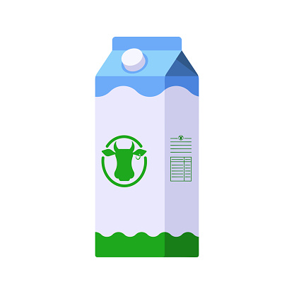 Colorful Vector milk icon. Flat style template of milk package in white, blue and green colors