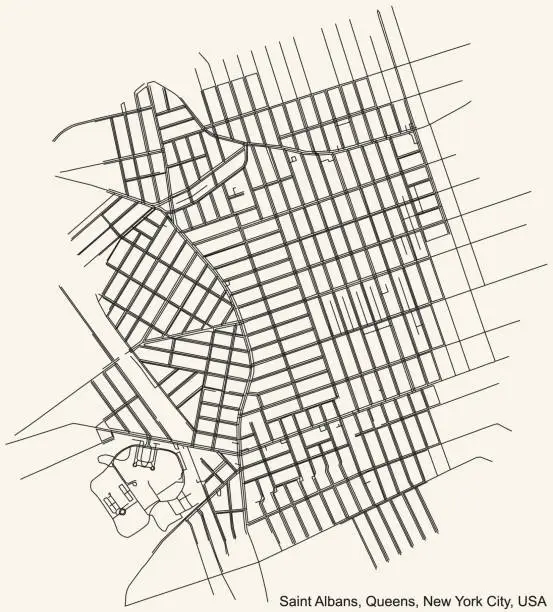 Vector illustration of Street roads map of the Saint Albans neighborhood of the Queens borough of New York City, USA