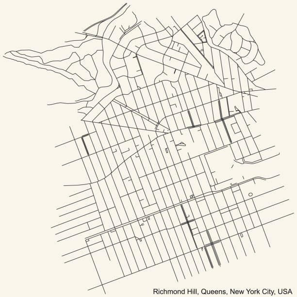 illustrations, cliparts, dessins animés et icônes de carte de routes de rue du voisinage de richmond hill de l’arrondissement de queens de new york city, etats-unis - brooklyn sign new york city queens