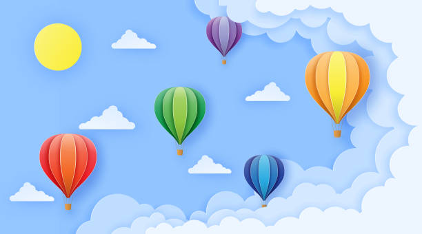 istock Paper art and craft style sky background with paper cut 3d clouds 1313272537