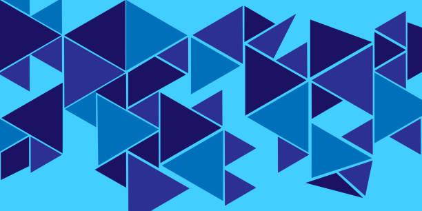 파란색 배경의 추상적인 현대 기하학적 삼각형 - abstract backgrounds geometric shape triangle stock illustrations