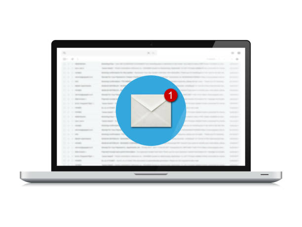 ordinateur portable de messagerie en ligne d’email isolé - outbox photos et images de collection