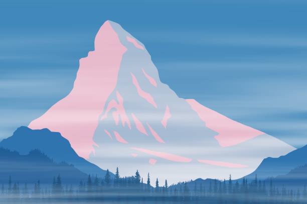 Vector drawing of Matterhorn, Alps. Traveling in the mountains, climbing. Dawn landscape, peak in the sunrise. Vector drawing of Matterhorn, Alps. Traveling in the mountains, climbing. Dawn landscape, peak in the sunrise. matterhorn stock illustrations