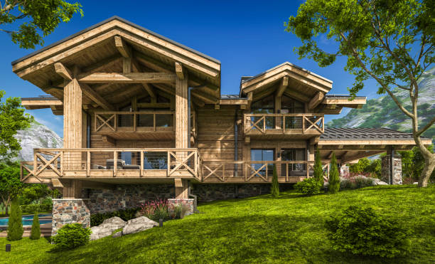 istock 3d rendering of modern cozy chalet 1313276527