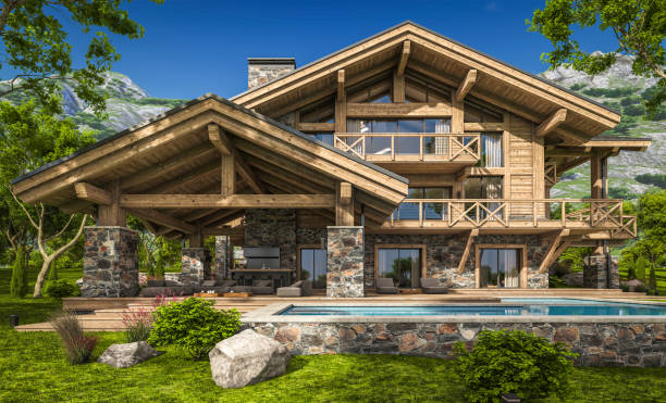 istock 3d rendering of modern cozy chalet 1313276528