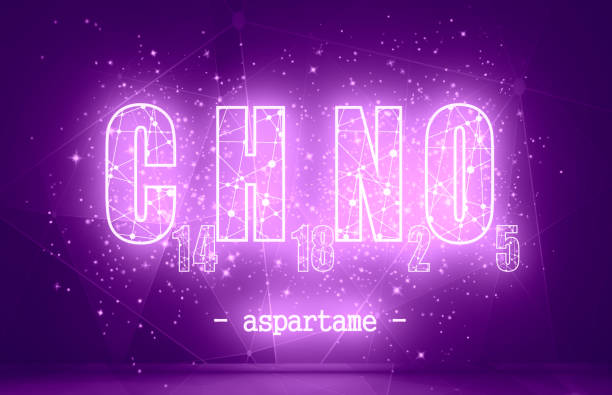 Formula of aspartame. Concept of medicine and pharmacy Hand with pen drawing the chemical formula of aspartame. Connected lines with dots. 3D rendering chemical formula for aspartame stock pictures, royalty-free photos & images