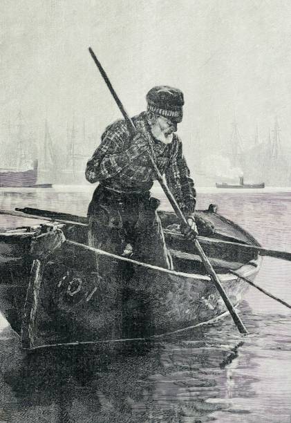 istock Senior fisherman in the boat poking 1313279527