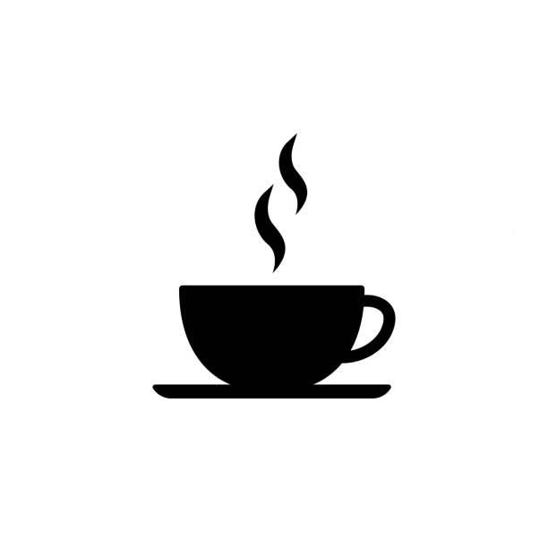 kaffee oder tee-tasse-linie-symbol in massivem schwarz. grafische elemente. trendige flache isolierte symbolzeichen für: illustration, umriss, logo, handy, app, emblem, design, web, dev, website, ui, gui, ux. vektor eps 10 - coffee aromatherapy black black coffee stock-grafiken, -clipart, -cartoons und -symbole