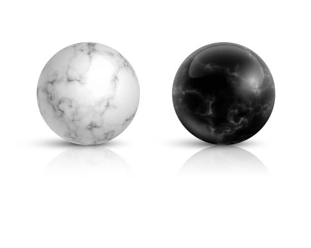 istock Black and white marble balls set. 3d realistic spheres in stone pattern with lines and shades vector illustration. Geometric abstract realistic objects for house decoration 1313280939