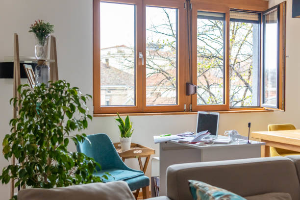 istock Setting up a home office without people. Workplace setup at home 1313282522