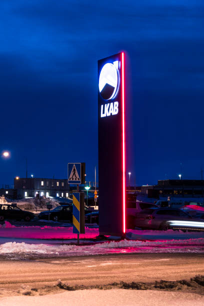 Kiruna, Sweden Kiruna, Sweden  A view of the LKAB iron ore mine at night and the LKAB logo. gruva stock pictures, royalty-free photos & images