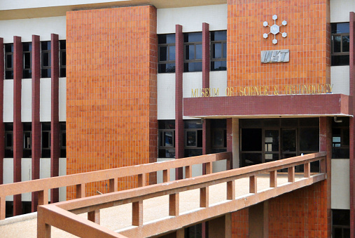 Accra, Ghana: entry bridge to the Museum of Science and Technology, located off Barnes Road - run by the  Ghana Museums and Monuments Board and the National Commission on Culture.