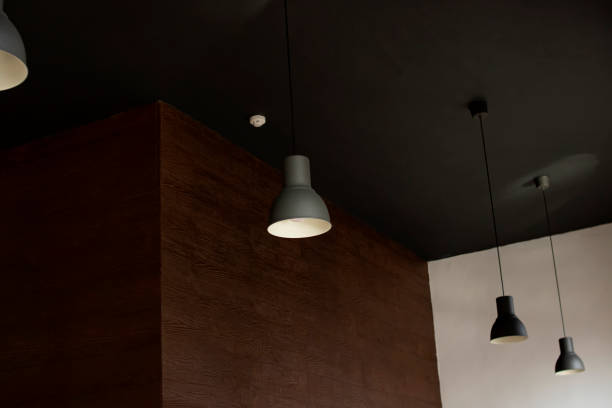 istock Electric lamp on the black ceiling closeup 1313284753