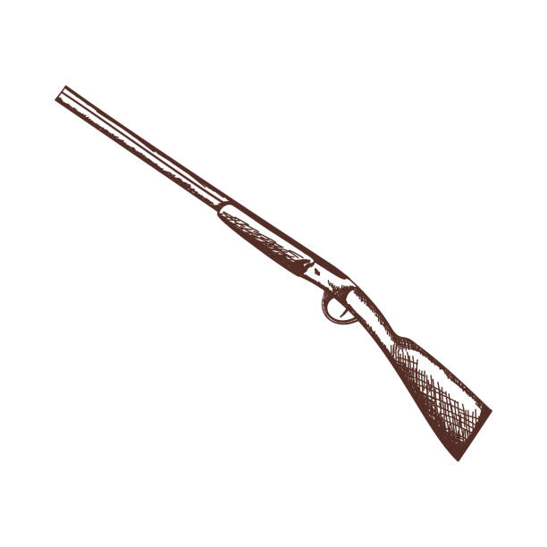 Hunting Shotgun Sketch Hunting retro shotgun sketch design. Completed hunting vintage design. Vector Illustration. drawing of the rifle stock illustrations
