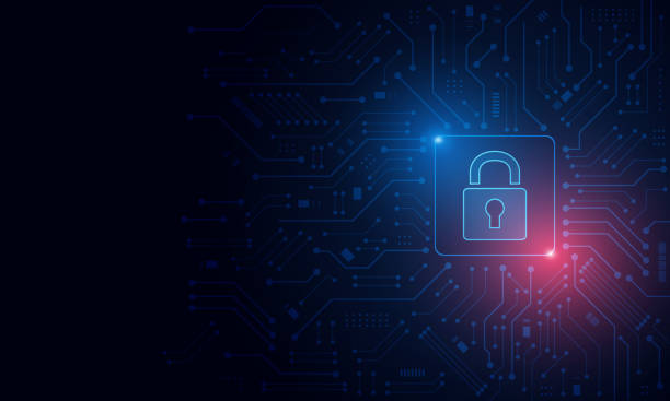 Cyber security technology concept , Shield With Keyhole icon  , personal data , effect : transparency , gradient desktop computer backgrounds stock illustrations