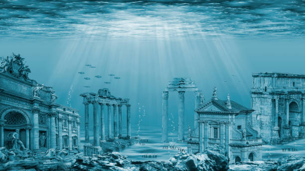 Ruins of the Atlantis civilization. Underwater ruins Underwater landscape with ruins underwater stock pictures, royalty-free photos & images