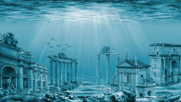 Ruins of the Atlantis civilization. Underwater ruins Underwater landscape with ruins ancient civilisation stock pictures, royalty-free photos & images